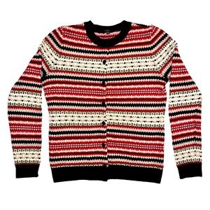 Talbots Lambswool Blend Red Black Fair Isle Nordic Cardigan Sweater Womens sz SP